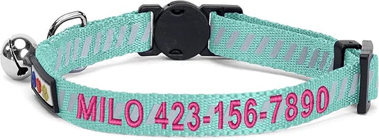 Pawtitas Personalized Teal Reflective Cat Collar – Adjustable Custom Collar - Image 2
