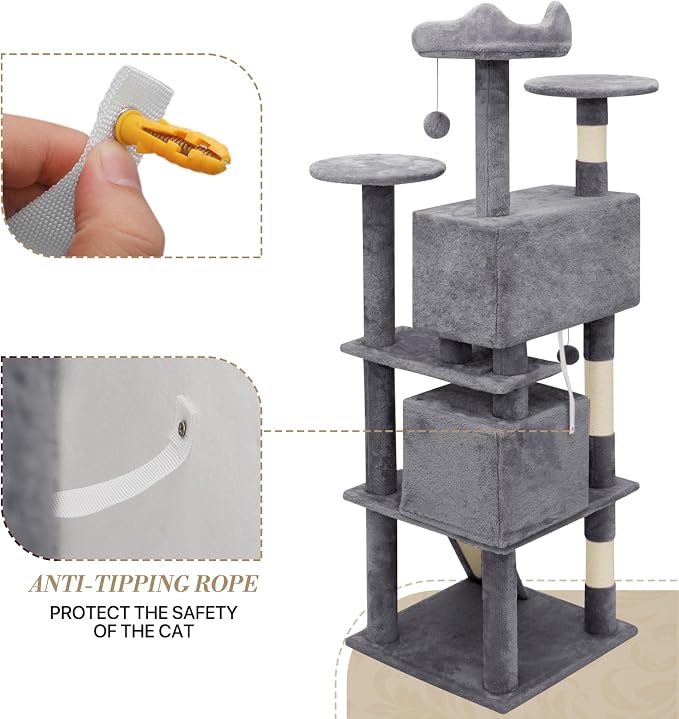 Athena Collection Cat Tree, 62 Inch Cat Tree Tower - Image 7