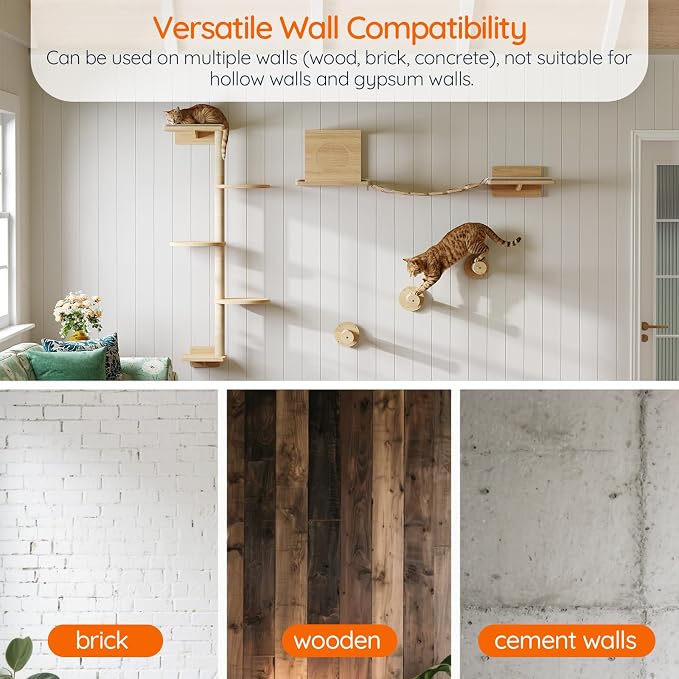 HOOBRO Wood Cat Wall Shelves for Large Cats, 11-Piece Cat Wall Furniture - Image 9