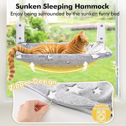 Cat Window Perch, Glow in The Dark Cordless Foldable Pet Hammock Bed - Image 2