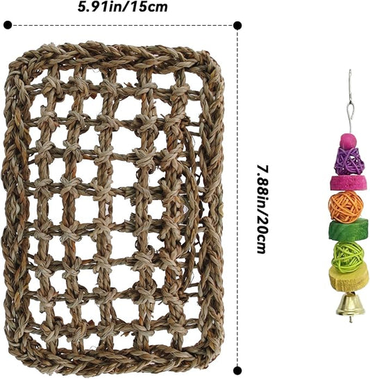 Bird Swing Toy Seagrass Mat, Natural Sea-Weed Woven Parrot Hammock Swing Bird - Image 2