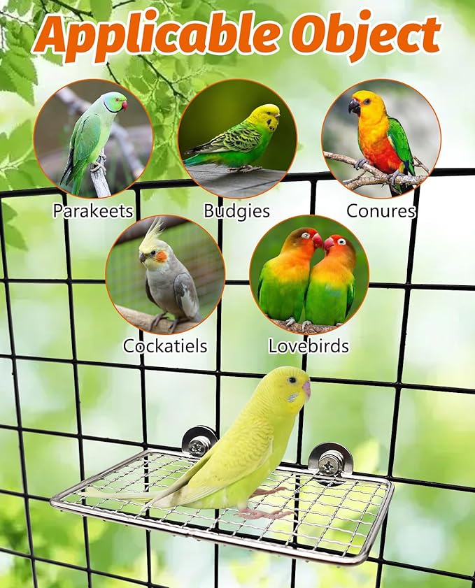 BNOSDM Bird Perch Platform 2 Pcs Stainless Steel Grid Parrot Perches Stand - Image 7