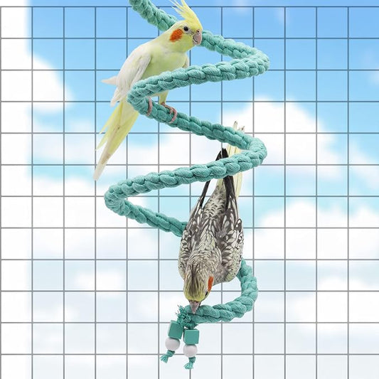 Dnoifne 59 Inch Spiral Rope Perch, Bird Cage Stand Pole Accessory, Climbing Toy - Image 2