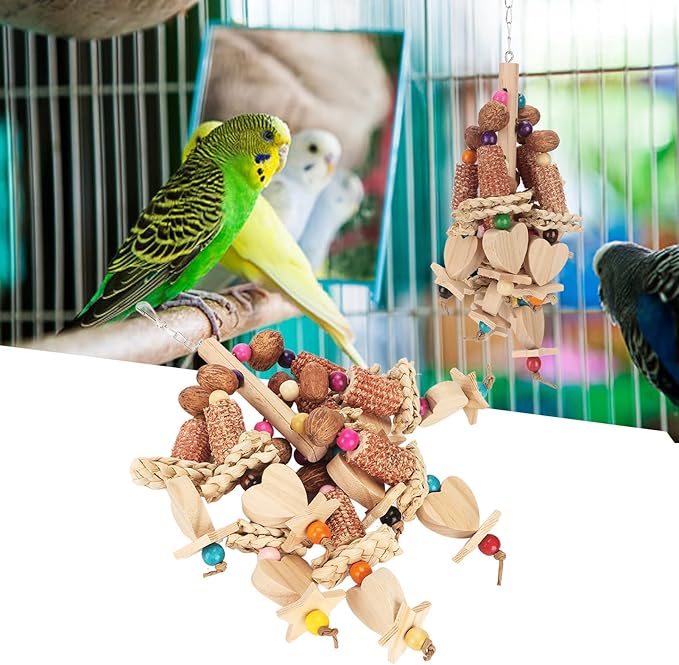 Wooden Bird Chew Toy, Edible Nuts, Vibrant Design, - Image 9
