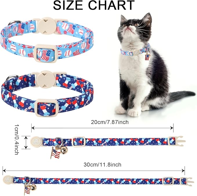 4th 0f July Cat Collar, Summer Baseball Blue Cat Collar - Image 6
