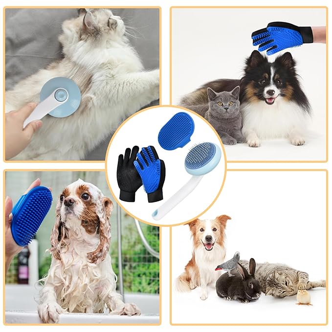 GJEASE Cat Grooming Glove Brush, Self-Cleaning Slicker Pet Brush - Image 7
