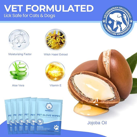 Pet Cleaning Glove Wipes for Dogs & Cats, Hypoallergenic Deodorizing Disposable - Image 2