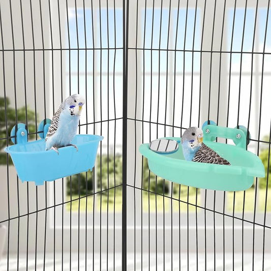Wontee Bird Bath Box with Mirror Portable Parrot Hanging Bathroom Bathing Tub - Image 2