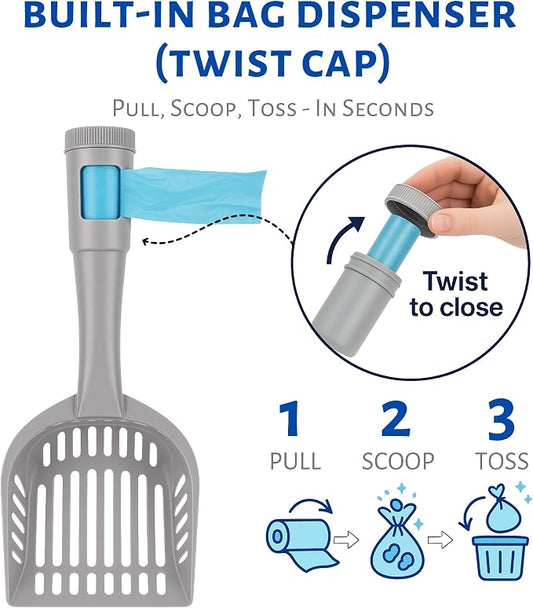 2-in-1 Pooper Scooper with Bag Attachment, Cat Litter Shovel Scoop with Bag - Image 2