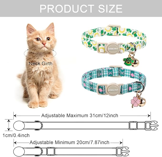 ARING PET 2 Pack St Patrick's Day Cat Collar, Breakaway Kitten Small Cute Green - Image 6