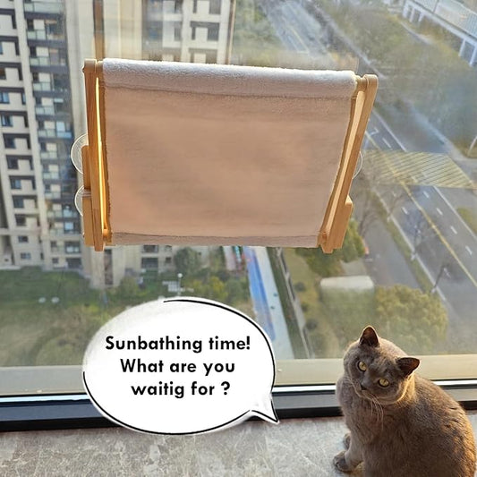 Foldable Cat Window Perch, Natural Wood, 16.5''×12'' Hammock, 35 lbs Weight - Image 2