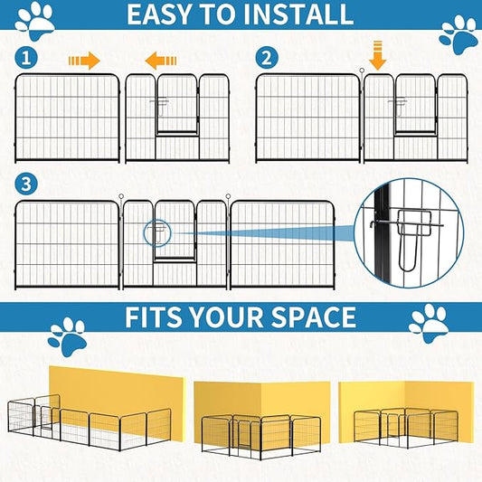 NEWBULIG Dog Playpen 8 Panels 32" Height Foldable Heavy Duty Metal Dog Exercise - Image 2