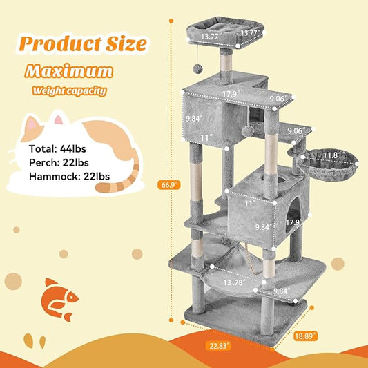 DUMOS Large 66 Inch Cat Tree Tower, Tall Multi Level Cat Climbing Tower - Image 2