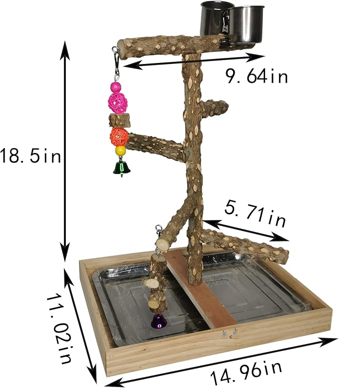 Tfwadmx Bird Perch Natural Wood Stand Parakeet Playground Toy Parrot Play Stand - Image 7
