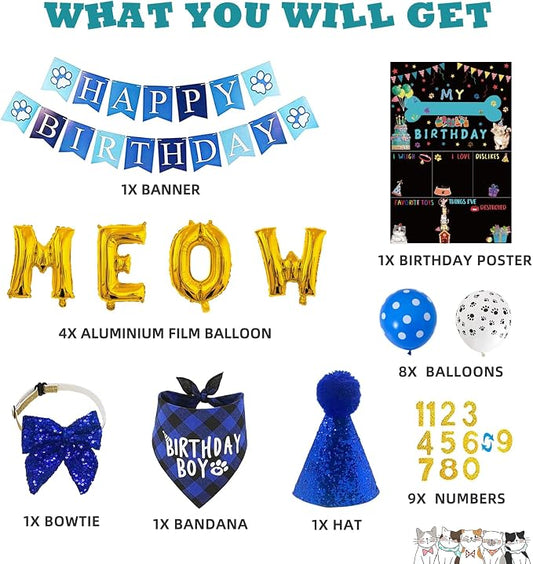 Cat Kitten Birthday Bandanas Cat Birthdays Party Supplies Party Hat Boy - Image 2