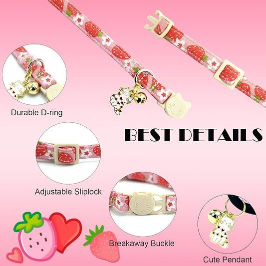 Elegant little tail 2 Pack Cat Collar-Pink Print Cotton Breakaway Cat Collars - Image 2
