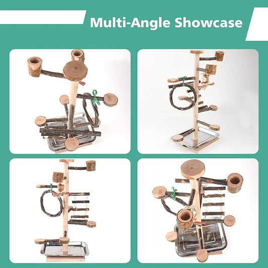 HOSUKKO Bird Playground Parrots Play Stand Wood Perches Stand, Bird Gym Playpen - Image 2
