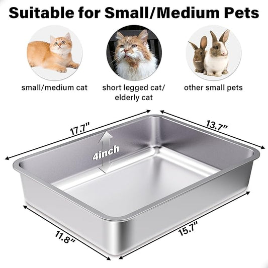 Stainless Steel Litter Box, Metal Litter Boxes 17.7" x 13.7" x 4", Small Litter - Image 2