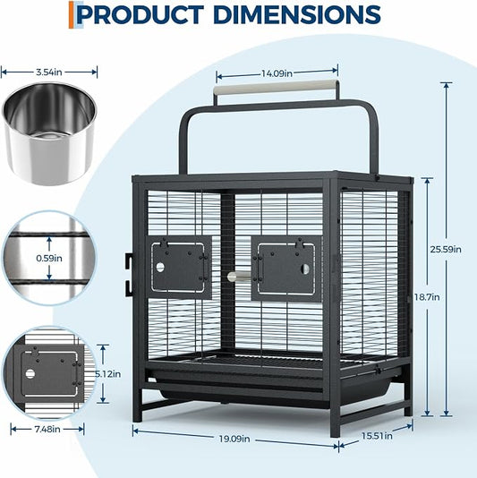 Bird Travel Carrier Cage, 19Inch Wrought Iron Small Bird Cage - Image 2
