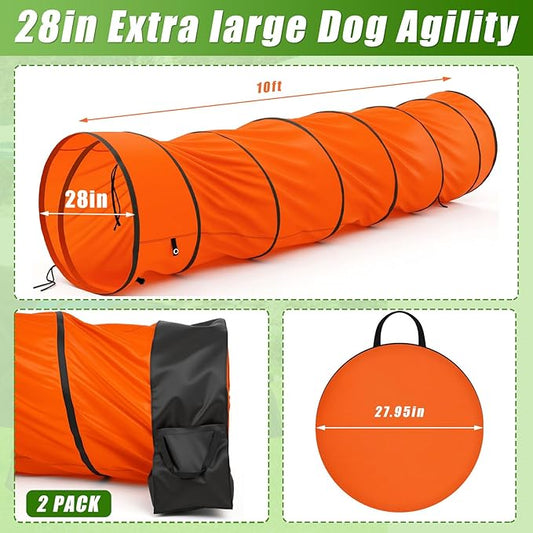 28 in 10 Foot Orange Extra Large Dog Agility Tunnel - Image 2