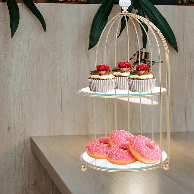 DOITOOL Gold Metal Cupcake Stand Bird Cage Dessert Stand, 2 Tier Dessert - Image 9