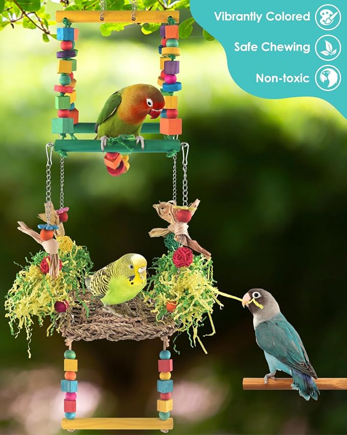 Bird Hammock Toys Parakeet Perches Swing, 3in1 Detachable Parrot Cage - Image 6