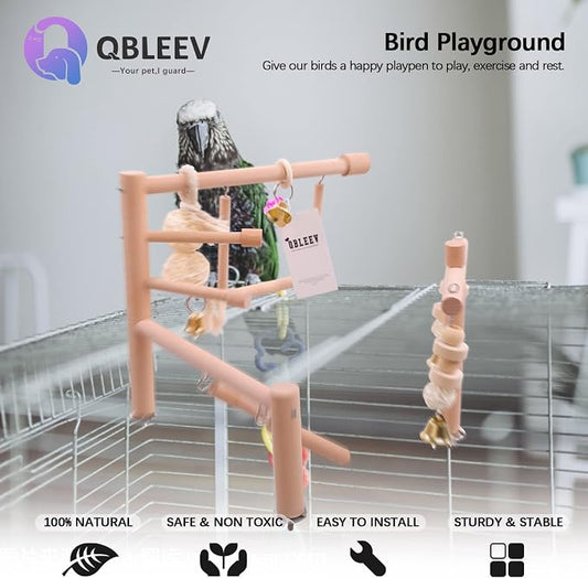 QBLEEV Bird Cage Play Stand Toy Set-Birdcage Wood Stands Hanging Chew Toys - Image 2