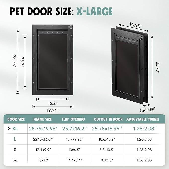 Extra Large Dog Door for Door All Aluminum 3 Flaps Black, Heavy Duty XL Dog - Image 7