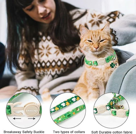 ARING PET 2 Pack St. Patrick's Day Cat Collars-Cute Green Clovers Cat Collar - Image 2