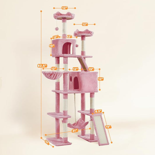 Yaheetech Cat Tree, 82.5in Super Tall Tower w/Cute Top Perches, Scratching Posts - Image 2