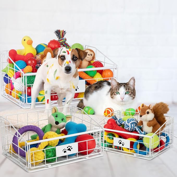 Mimorou 3 Pack Metal Dog Toy Baskets Multi-sized Foldable Dog Toy Bins Box - Image 6