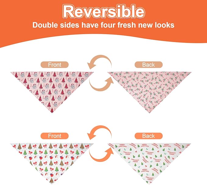 Cute Christmas Dog Bandanas XLarge 2PCS, 4 Pattern Holiday Scarf - Image 6