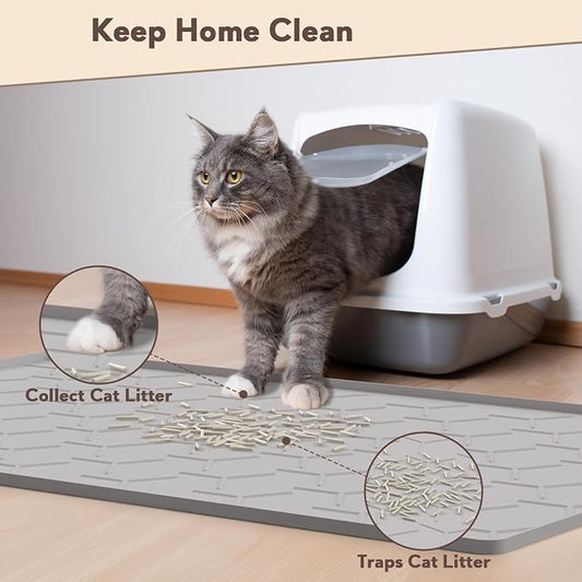Cat Mat for Litter Box, Large 34" X 22" Cat Litter Mat, Waterproof Silicone Pad - Image 2