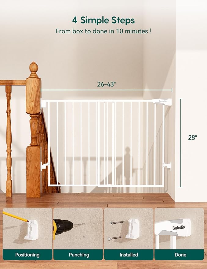 Babelio Baby Gate for Stairs, Kitchen & Doorways, No Bottom Bar| Easy Install| - Image 7