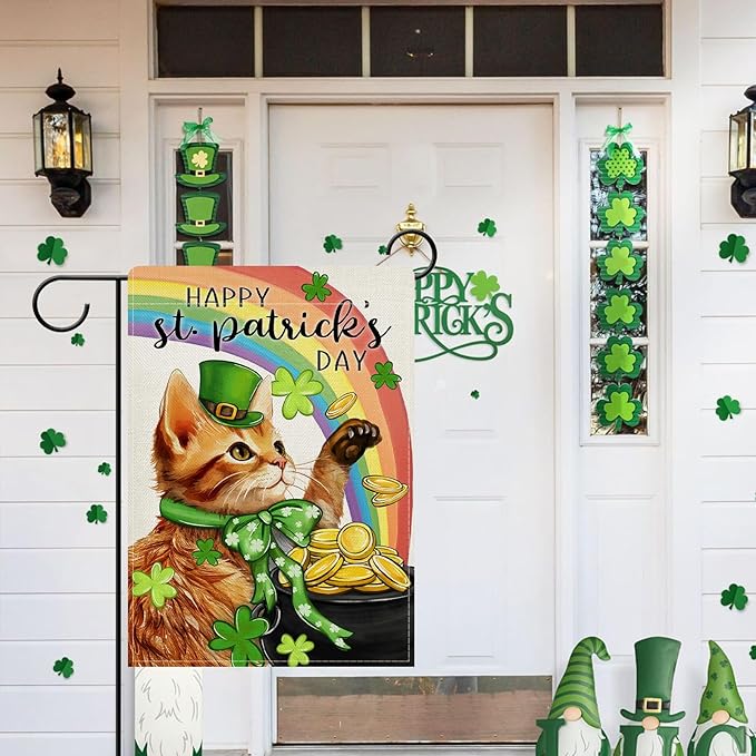 Dyrenson Happy St Patricks Day Orange Cat Decorative Garden Flag, Pet Rainbow - Image 6