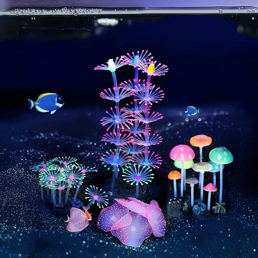 Lpraer 4 Pack Glow Aquarium Decorations Coral Reef Glowing Mushroom Anemone - Image 2