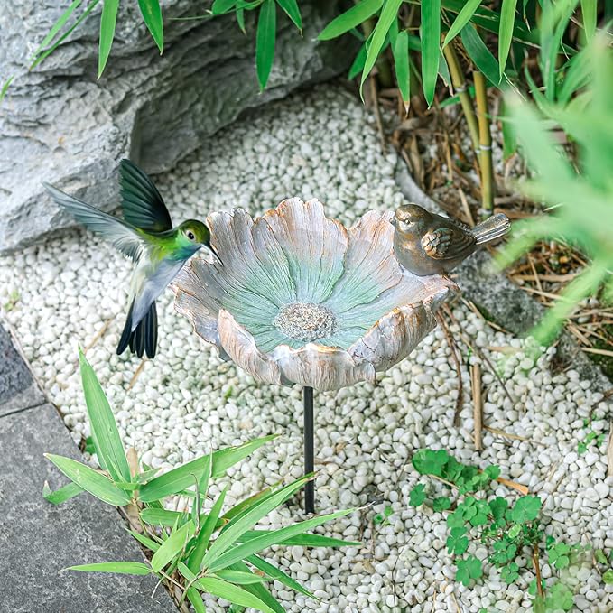 MUMTOP Outdoor Antique Bird Bath Small Flower Bird Baths Bowl Resin Birdbaths - Image 7