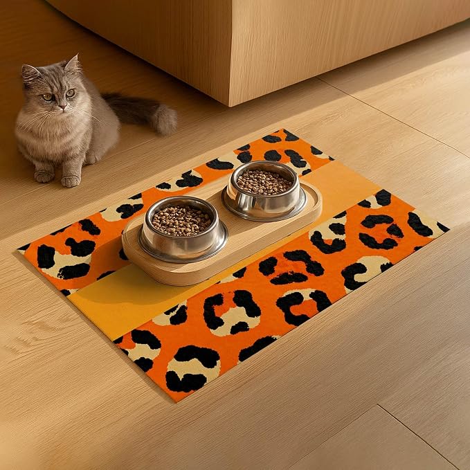 Puppy Feeding Mat 20x12 inch Orange Leopard Print Dog Bowl Placemat Non Slip Mat - Image 9