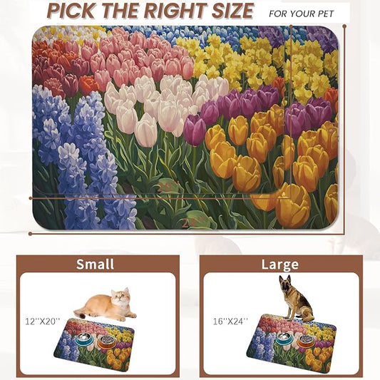 Tulip Lavender Pet Feeding Mat, Vintage Flower Fields Absorbent Quick-Dry Cat - Image 2
