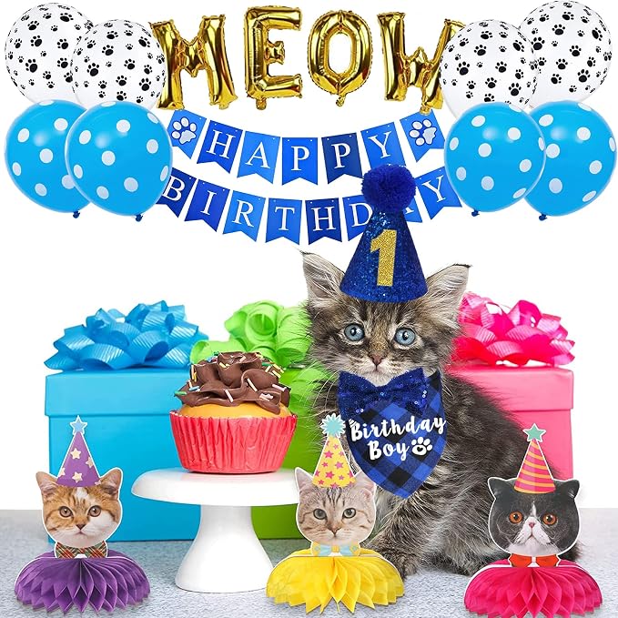Cat Birthday Party Supplies, Cat Birthday Hat - Image 7