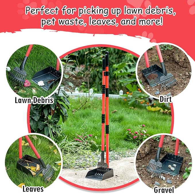 MXF Pooper Scooper, Dog Pooper Scooper Long Handle Stainless Metal Tray and - Image 7