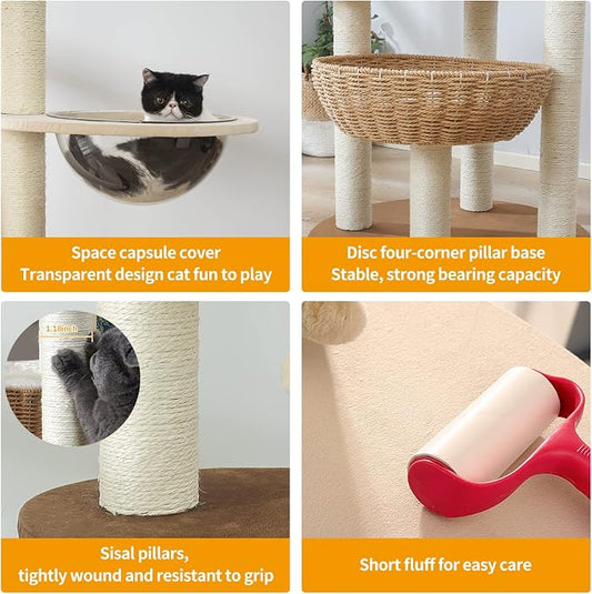 Modern Cat Tree Tower for Large Cats, Real Natural Sisal Luxury Cat Condo - Image 2
