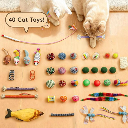 Cat Tunnel Bed with 40 Pcs Interactive Cat Toys, Cat Tube with Kitten Toys - Image 2