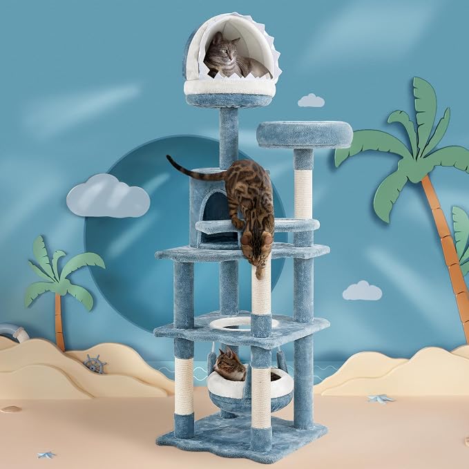Yaheetech 61in Tall Ocean-Themed Cat Tree, Fish-Shaped Platform, Sisal - Image 9