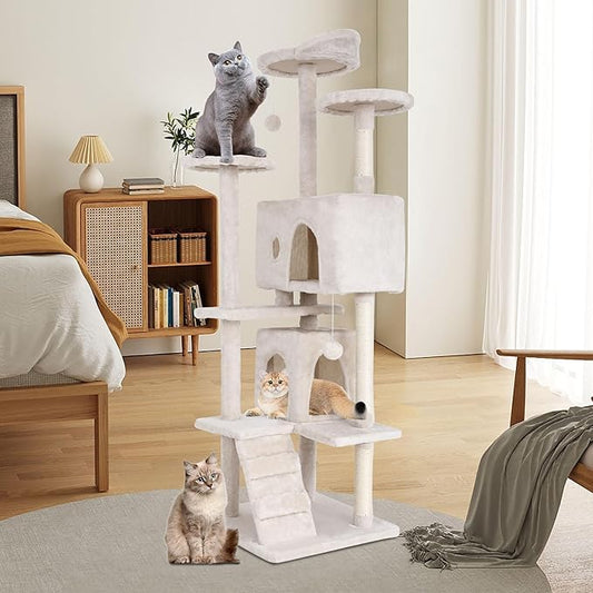 BestPet | 70" Cat Tree Tower | Beige | Sturdy, Hanging Cat Toys, Observation - Image 2