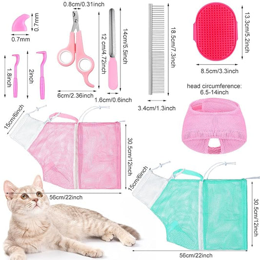 10 Pcs Cat Bathing Bag Set Pet Mesh Shower Bag Anti Bite and Scratch Pet - Image 2