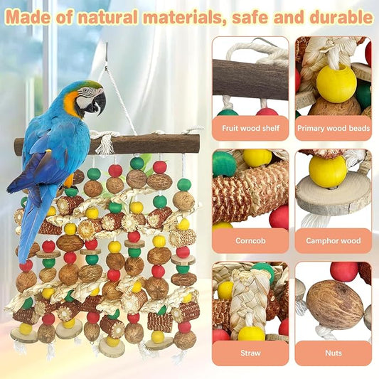 PINVNBY Large Parrot Toys Natural Nuts Corn Cob Wooden Chewing Tearing Toy - Image 2