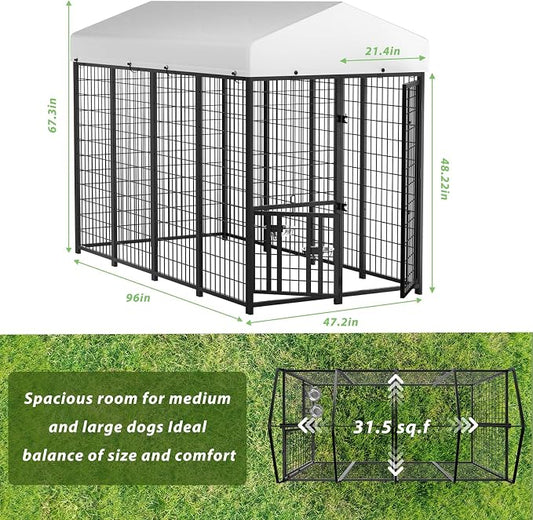 LOVMOR Outdoor Dog Kennel with Roof, Heavy Duty Steel Dog Run Enclosure - Image 2