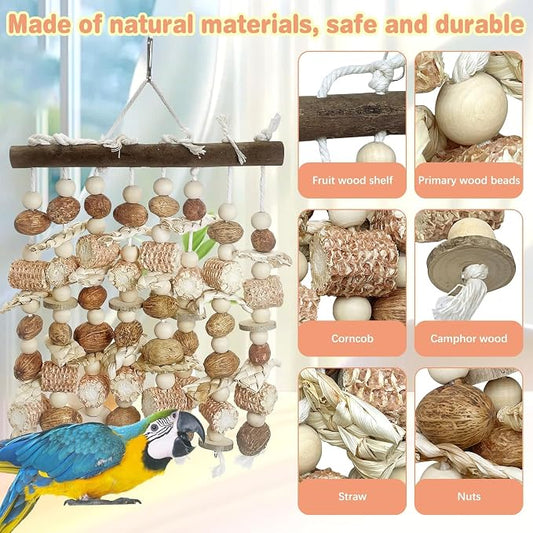 PINVNBY Large Parrot Toys Natural Nuts Corn Cob Wooden Chewing Tearing Toy - Image 2