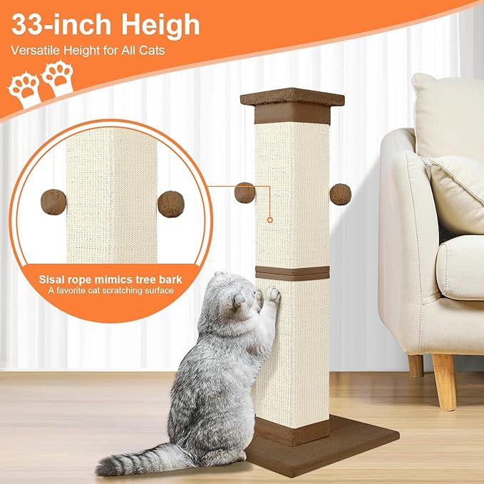 Cat Scratching Post 33 Inch Nature Sisal Cat Scratch Post - Image 7